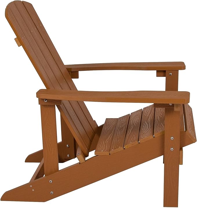 Flash Furniture Charlestown Poly Resin Adirondack Chair - Teak - All Weather - Indoor/Outdoor - Set of 2