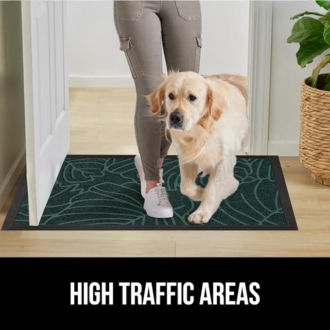 GORILLA GRIP 100% Waterproof All-Season WeatherMax Doormat, 72x24, US Designed Natural Rubber, Stain and Fade Resistant, Low Profile Indoor Outdoor Door Mats, Easy Clean Patio Mat, Green Palm