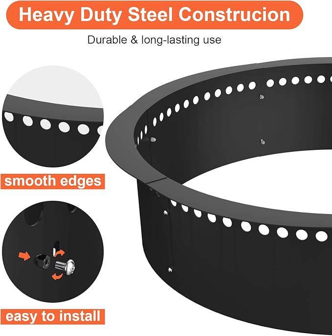 Smokeless Fire Pit Ring, 40 inch Outer/36 inch Inner Heavy Duty Large Solid Steel Firepit Liner for Outside Wood Burning, DIY Campfire Ring Above or In-Ground for Outdoor