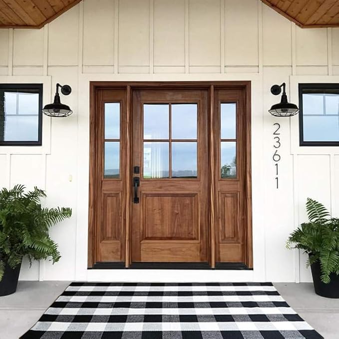 Buffalo Plaid Outdoor Rug, 3'x5' Black and White Check Indoor/Outdoor Area Rugs, Layering Rug for Hello/Welcome Door Mat, Washable Cotton Woven Farmhouse Mat for Christmas Front Porch Décor