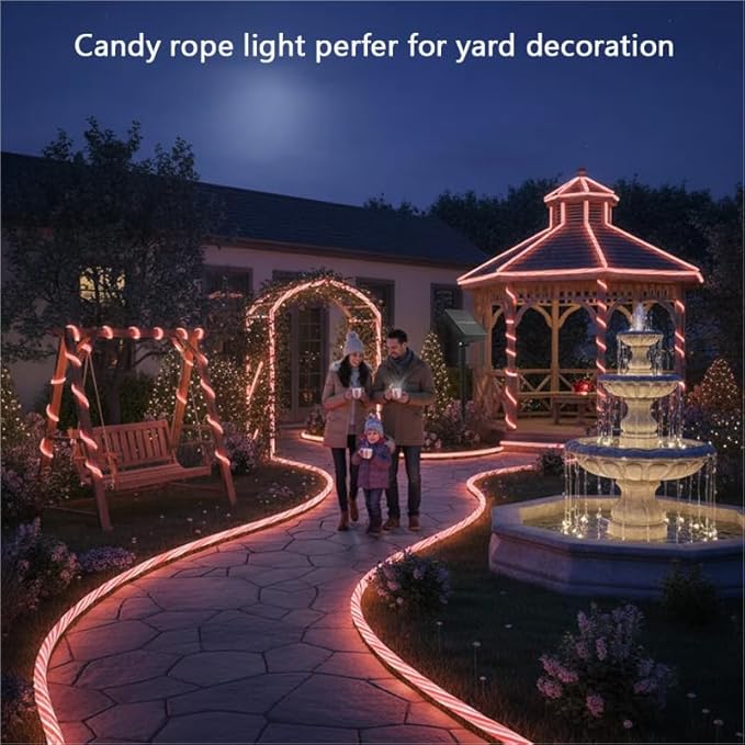 Solar Rope Lights 33Ft 100 LED Rope Lights for Outside 8 Modes White Fairy Light Solar Outdoor for Patio Fence Party Garden Yard Home Holiday Tree Decoration Candy Color