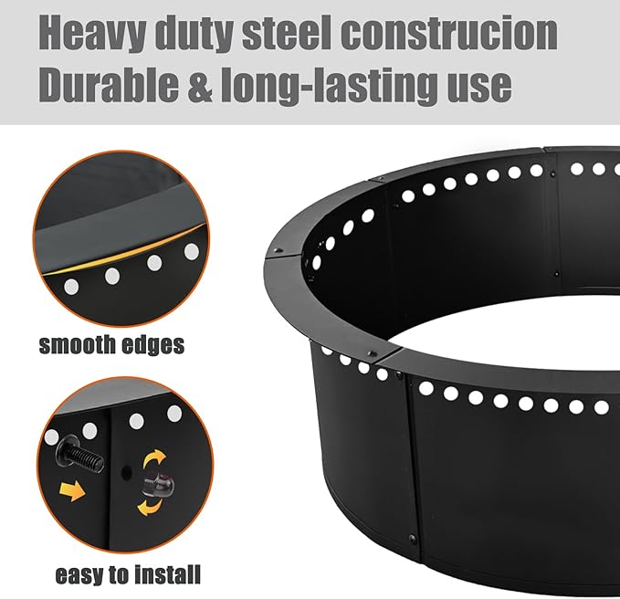 SoulMate Outdoor 64-Inch Outer/60-Inch Inner Fire Pit Ring Smokeless,Duty Solid Metal Steel Round Firepit Rim Insert for DIY Fire Pits, Outdoor Above or In-Ground, Camping Garden Patio Backyard.