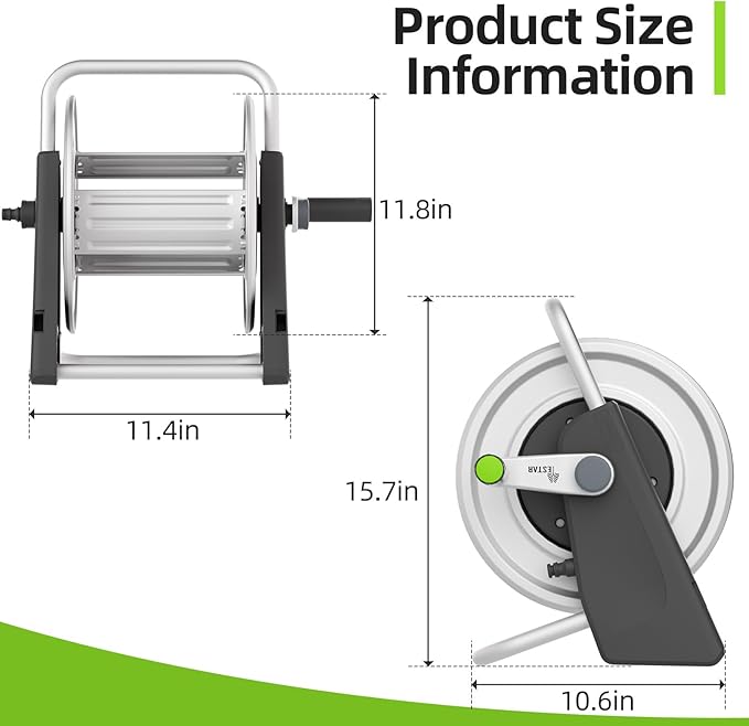 Metal Garden Hose Reel Cart,Hose Holder Up to 50-80 Feet of 5/8" Hose,Wall Mounted Water Hose Reel,Portable Hose Reels for Outside Car Washing, Watering