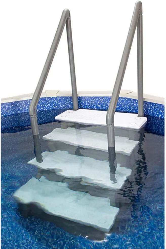 Aqua Select Anti-Slip in-Pool Steps | Gray/White Steps | for Above Ground Swimming Pools | Can Mount to Decks 48" to 54" H | Safety Stairs Capacity Up to 350 lbs