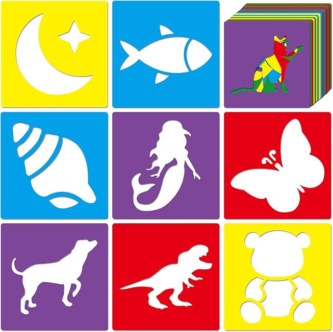 24 Piece Stencils for Kids Stencils for Painting Sidewalk Chalk Stencil Outdoor Garden Themed Stencil Kids Style Collection-6in