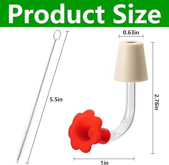 DECOHS 9 Pcs Hummingbird Feeder Tubes with Red Floral Tip, Bird Hummingbird Feeder Replacement Parts with 3 Brush, Outside Flower Bird Water Feeder Tubes Stoppers for Making Your Own Bird Feeders
