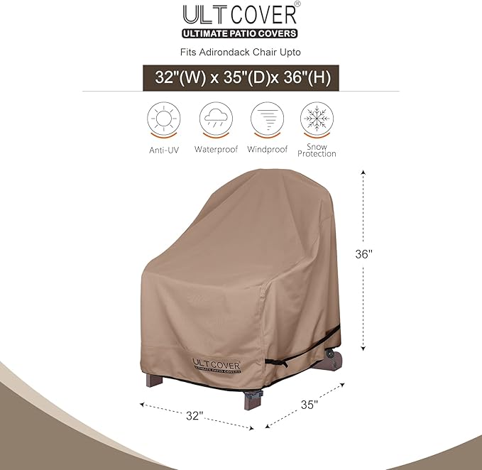 ULTCOVER Waterproof Patio Adirondack Chair Cover 4 Pack for Outdoor Chair Size Upto 32W x 35D x 36H inch