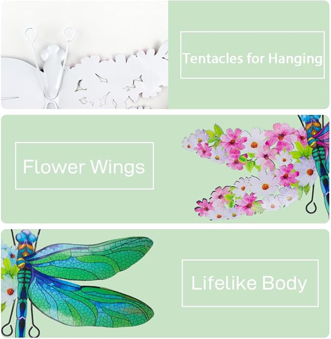 Dragonfly Wall Decor, 4 Pack Metal Outdoor Wall Decor Art, Colourful Dragonfly Decor for Garden Yard Patio Fence Living Room Bedroom