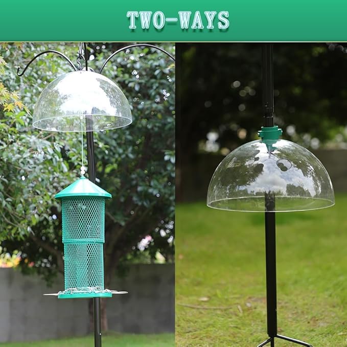 Rotating Squirrel Baffle for Bird Feeders,Two-Ways:Bird Feeder Dome or Baffle for Bird Feeder Pole,12" Clear Dome Rain Guard.