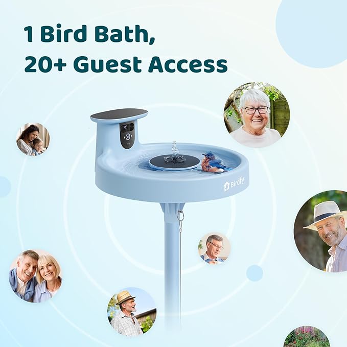 Birdfy Smart Bird Bath with Camera Solar Powered & Fountain & Stand, Dual-Lens Camera for Wildbird Watching, Auto Capture Bird Videos & Motion Detection (AI Lifetime)
