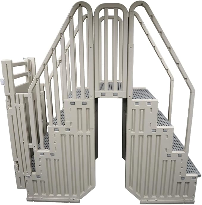 Confer Plastics Step Enclosure System: Above Ground Entry System, Dual Handrails, Slip-Resistant Steps, Supports 400 lbs, Easy Install – Made in USA, Warm Grey with Grey Step-1X Treads