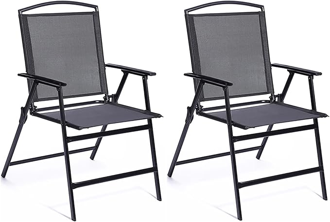 Outdoor Folding Patio Dining Chairs Set of 2 With Armrest Heavy-Duty Lightweight Protable Foldable Patio Sling Chair for Garden Lawn Poolside Backyard Deck Bistro Balcony Sillas Furnitures(2, black)