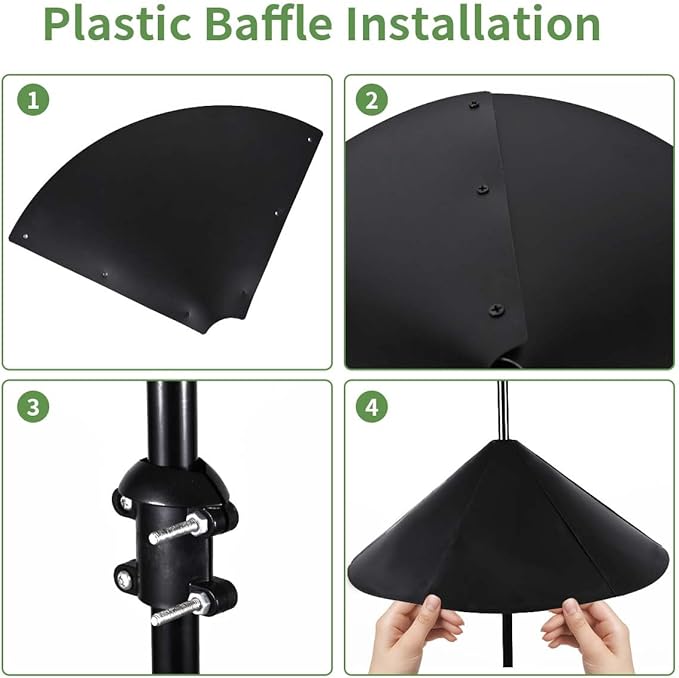 Matte Black Bird Feeder Pole with Squirrel Baffle 80" Tall Heave Duty Squirrel Proof Pole with Shepherd Hook 5 Prongs Base for Outdoor Hummingbird Feeders (No Bird Feeder)