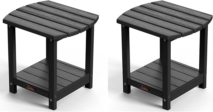 Ciokea Adirondack Outdoor Side Table 2 Pack, 2-Tier Sturdy Patio End Table Weather Resistant