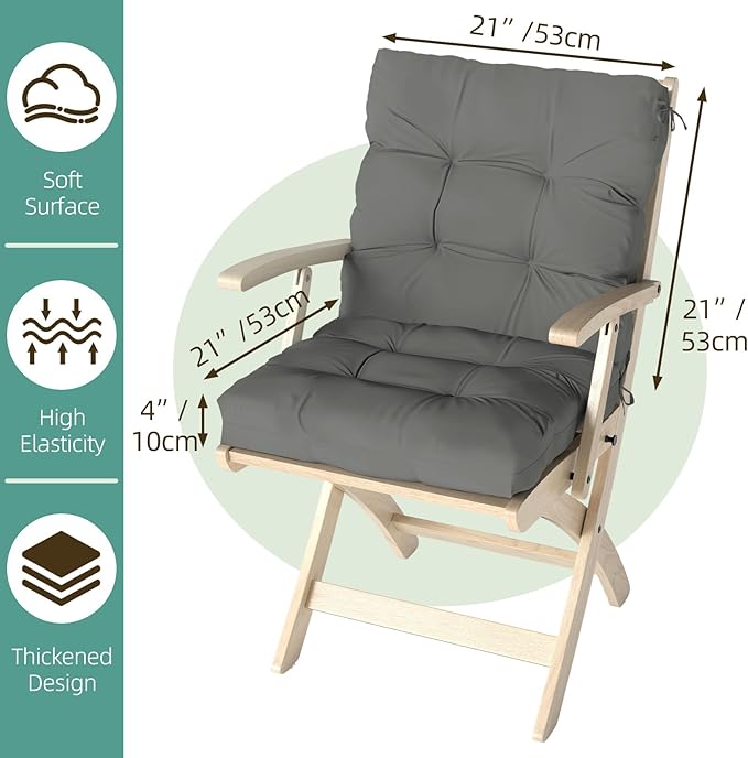 Outdoor Chair Cushion, 42x21x4 Inch Patio Cushions for Dining/Rocking Chairs, High Back Soft Seat Pad with Ties, Indoor Outside Use, Fade-Resistant & Waterproof, Dark Gray