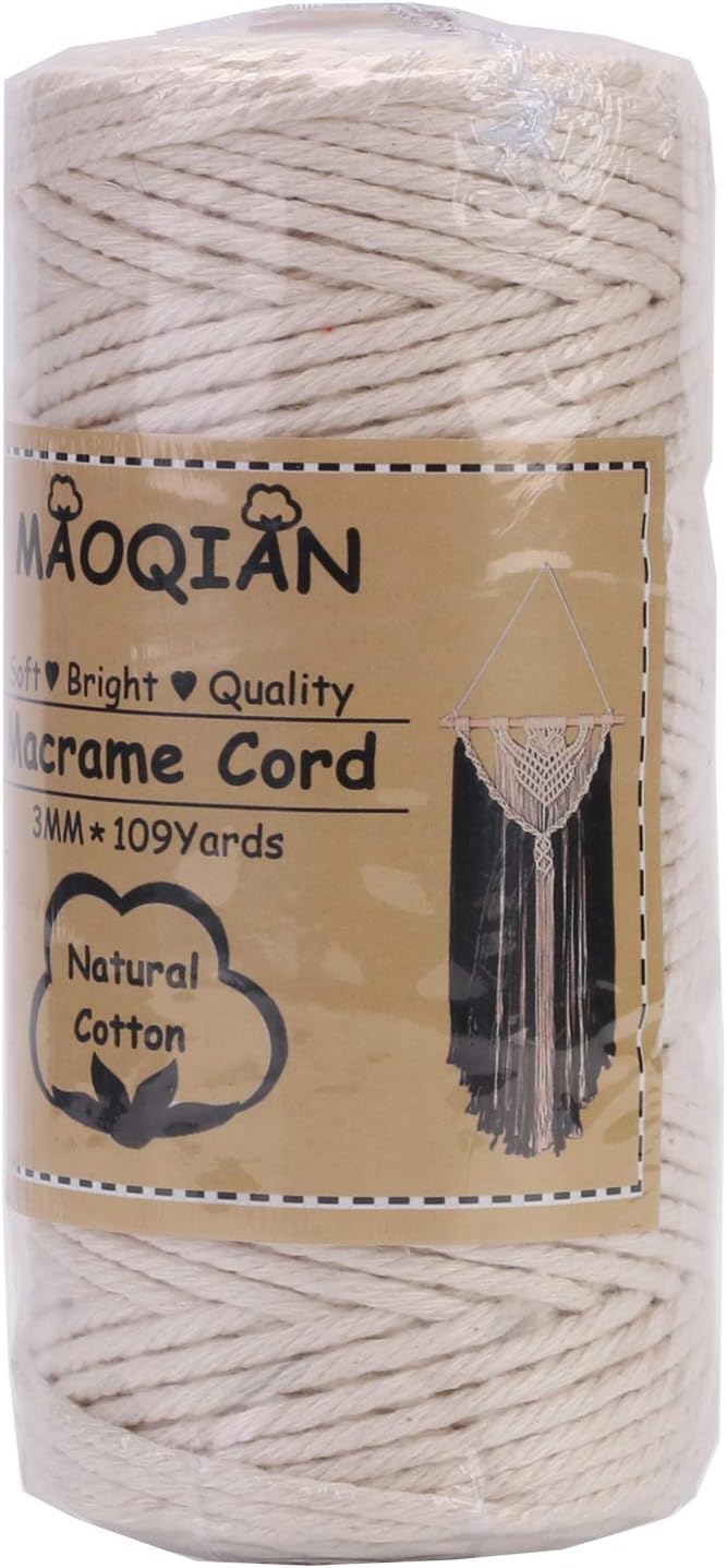 Macrame Cord 3mm x 109Yards,Colored Cotton Rope Colorful Cotton Cord Soft Craft Cord Twine for Wall Hanging Plant Hangers Crafts Decorative Projects