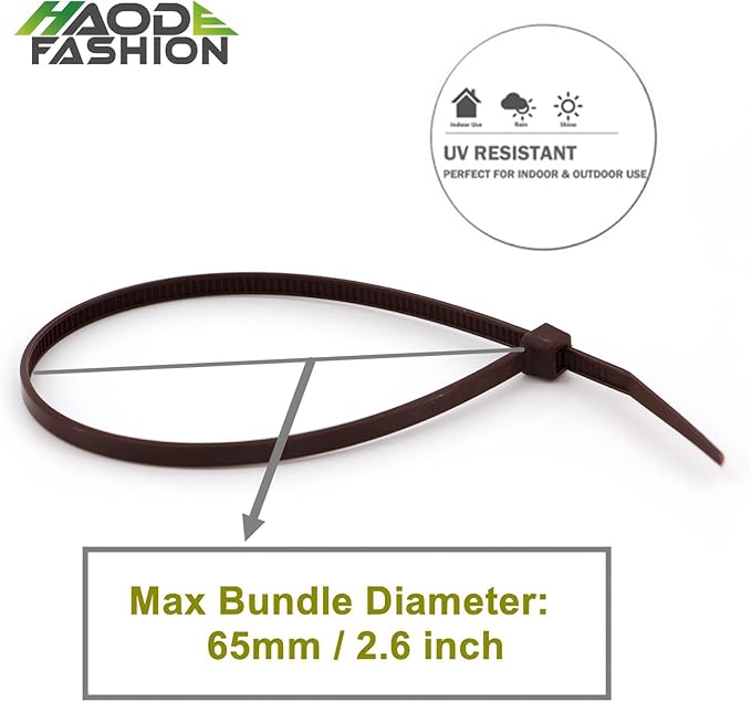 Wide 10 Inch Strong Wood Brown Zip Ties 150 Pack, Standard Durable Cable Ties Wood Color-Outdoor, Garden Ties, Office and Kitchen Use