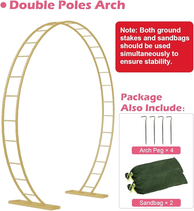Queension Extra Large Wedding Arch for Ceremony 8.5Ft Wide 7.4Ft High for Large Space, Metal Arches Backdrop Stand with Ground Stakes and Sandbags for Party Supplies, Garden Trellis, Gold