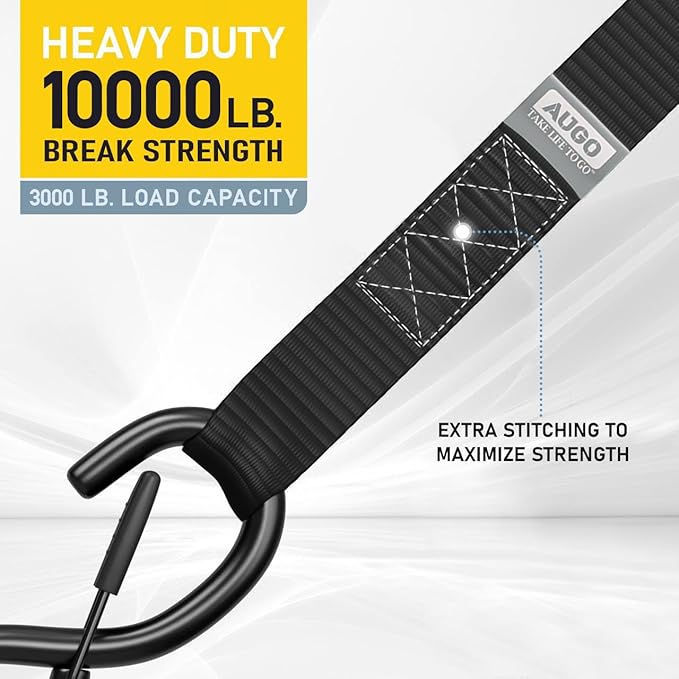 AUGO Heavy Duty Soft Loops –Pack of 6-1.5” x 17” Tie Down Anchor Straps for Use w/Ratchet Strap Hooks – 3000Lb Load Capacity & 10,000Lb Break Strength – Great for Motorcycle, Bike, Roof Rack, Etc.