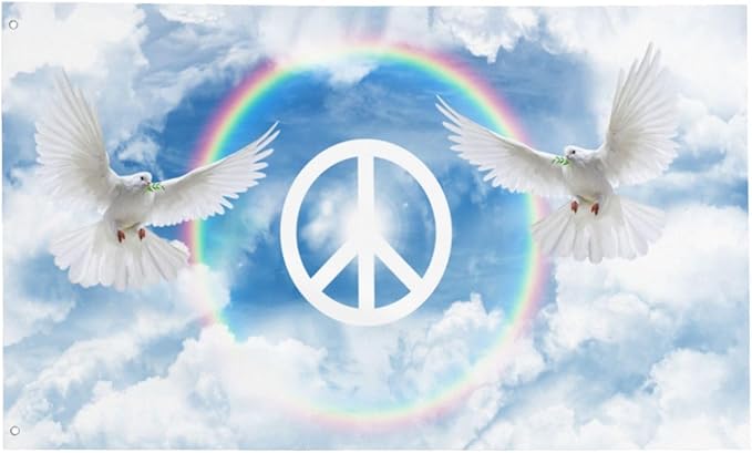 Peace Flag 3x5 Ft Outdoor Indoor With Grommet Rainbow Hippie Dove Peace Outside Deco Garden Yard Home Banner Decorative Sign
