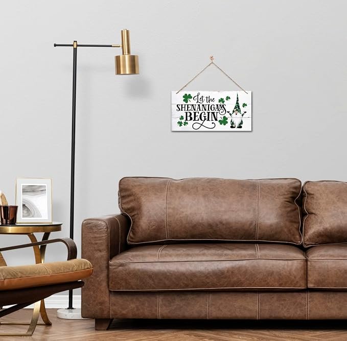 St. Patrick's Day Gnome Wood Sign - 'Let the Shenanigans Begin' - Hanging Wall Art, Irish Home Decor