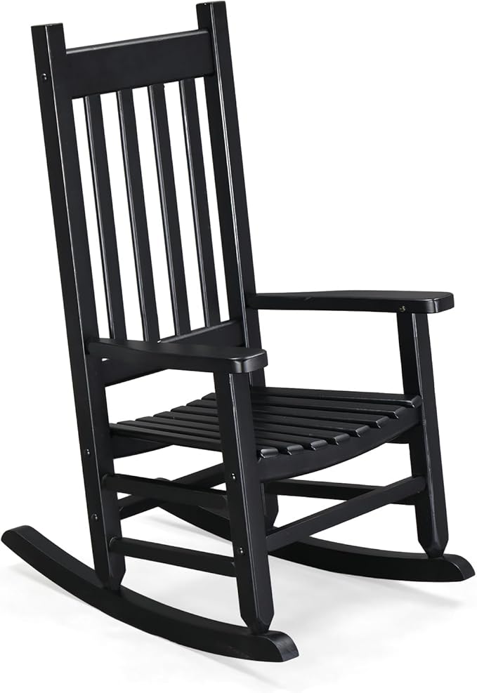 VINGLI Outdoor Child’s Rocking Chair, All Weather Wooden Rocking Chair with High Backrest, Patio Rocker for Garden, Yard, Balcony, Wooden Rocker for 3-9 Years Old, Black