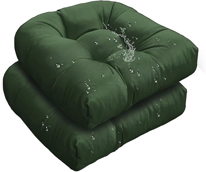 Outdoor Indoor U Shaped Wicker Seat Cushion Decorative Tufted Chair Pads Dark Green Chair Cushions Set for Patio Garden Home Office Furniture