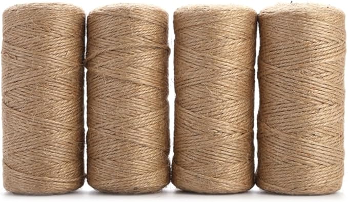 Jute Twine String Hemp Rope - 1312 Feet 2mm 3ply Natural Burlap Cord Rolls for DIY Crafts, Decoration, Bundling, Packing, Gifts, Artworks, Gardening Applications (4 Pack)