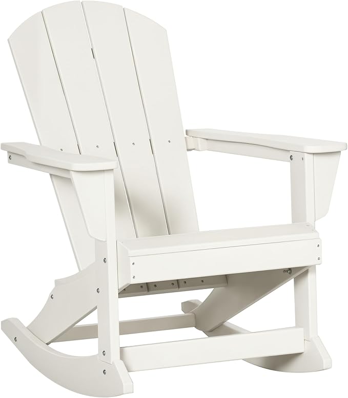 Outsunny Adirondack Rocking Chair, All Weather HDPE Porch Rocker, Rocking Fire Pit Chair for Patio, Garden, Lawn, White