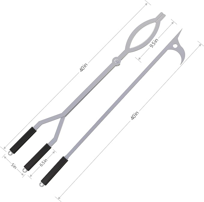 40" Fire Tongs Firewood Grabbers and Fire Poker Set, Stainless Steel Large Log Grabbers for Outdoor Fireset Fire Pit Bonfire Campfire Backyard Deck Indoor Fireplace Tools Set