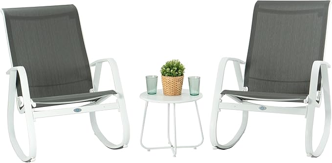 Kozyard Patio Rocking Chair Set of 3, Outdoor Contemporary Patio Rocking Sling Chair with Breathable Mesh Fabric Seat, Powder Coated Aluminum Frame for Patio, Porch, Yard, Garden