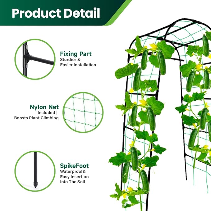 Garden Arch Trellis, 80'' Tall Walk-Through Plant Support for Climbing Vines Flowers Vegetables Grapes and Tomatoes Sturdy Outdoor Metal Arbor for Raised Beds