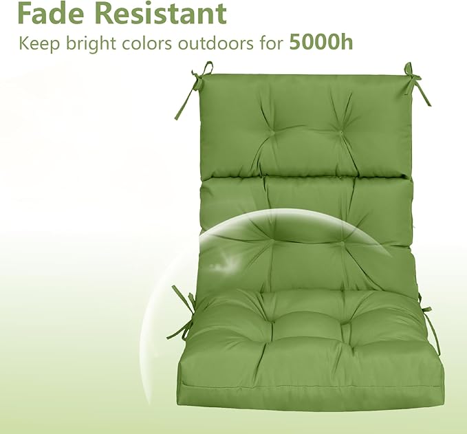 High Back Chair Cushions Set of 2, Adirondack Chair Cushion with Waterproof, Rocking Chair Cushion for Outdoor Patio, Garden Porch 45”x 22”x 4 (2, Green B)