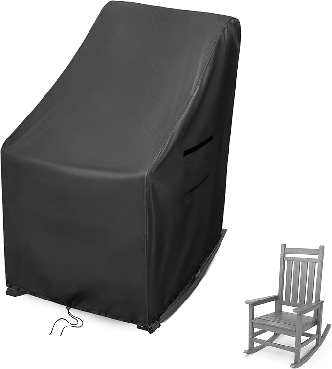 Outdoor Patio Egg Rocking Chair Cover - Waterproof, Fits Indoor Papasan Chair & Rattan Wicker Lounge Chairs (Black, 27x34x20/45in)