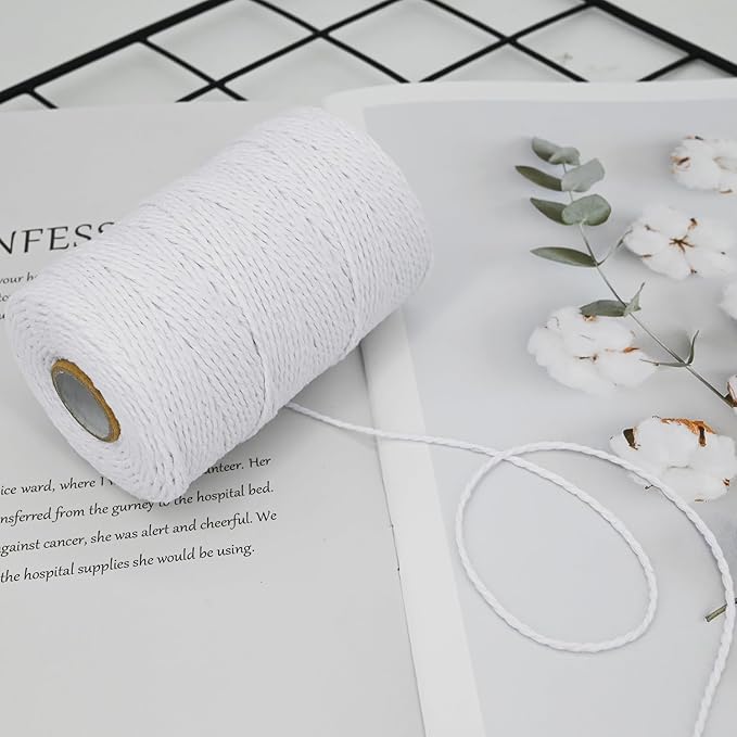 Twine String,500 Feet Cotton Butchers Kitchen Twine String Cooking for Crafts Roasting Gift Wrapping DIY Decoration Gardening Packing Materials,White