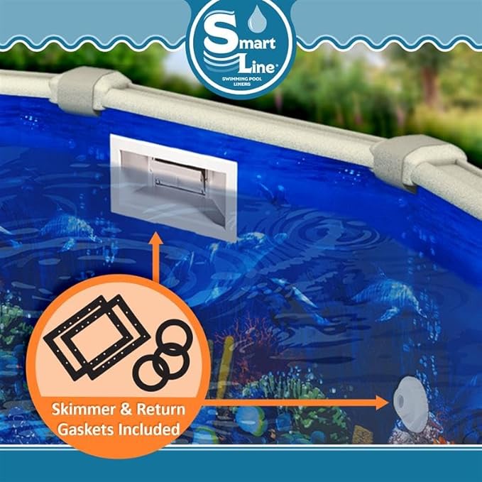 Smartline 24 ft Round Swimming Pool Liner | Antilles Dolphin | Overlap Style | 48-52 Inch Wall Height | 25 Gauge Heavy Duty Virgin Vinyl | Designed for Steel Sided Above Ground Pools