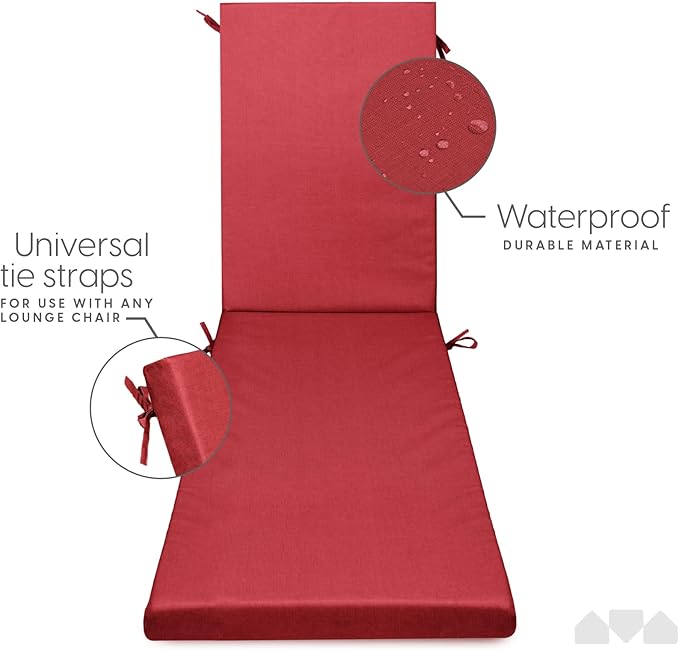 Milliard Memory Foam Outdoor Chaise Lounge Lawn Chair Cushion, with Waterproof and Washable Cover, Red, 73x21x2.5