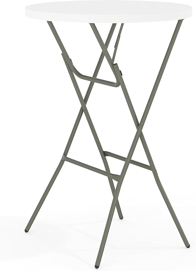 Flash Furniture Elon 32' Round Folding Bar Height Table for Parties and Commercial Events, Indoor/Outdoor Plastic Tall Round Table, White