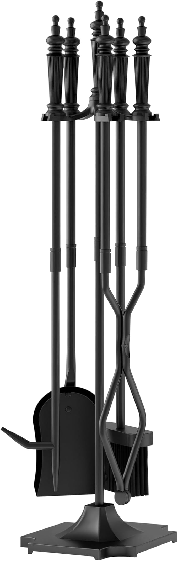 5-Piece Fireplace Tools Set 32.5In Cast Iron Indoor & Outdoor Fireside Accessories Includes Stand, Shovel, Brush, Tong, and Poker
