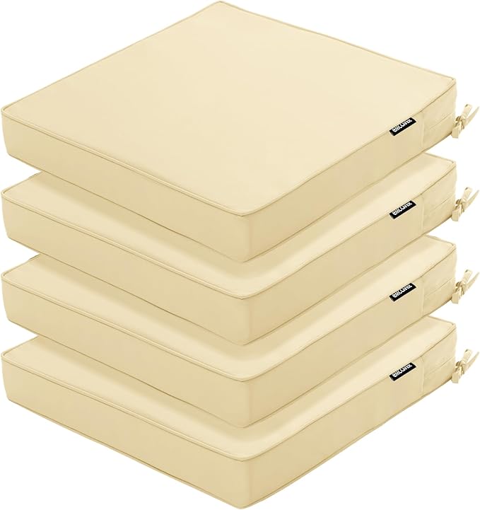 Outdoor Chair Cushions 18.5x16 Inch Waterproof Patio Chair Cushions with Tie 5 Year Color Fastness Thick Outdoor Seat Cushion for Patio Furniture Beige Set of 4