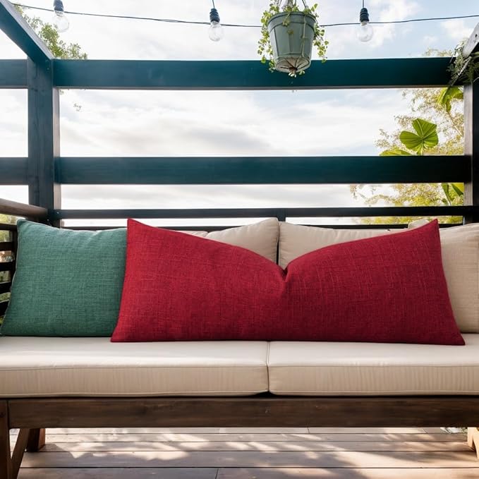 Kevin Textile Outdoor Waterproof Long Lumbar Pillow Cover 14x36 Inch Pack of 1 Checkered Decorative Rectangle Cushion Throw Pillowcases Shell for Patio Tent Garden Couch Bed Sofa Red
