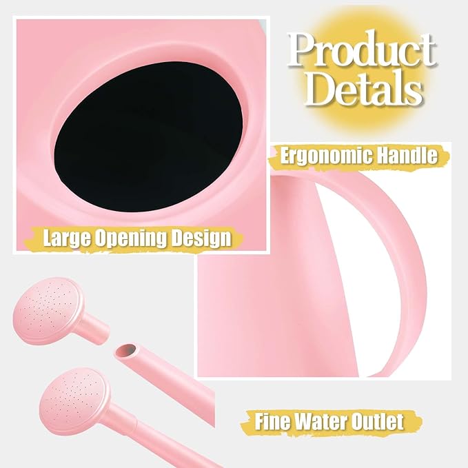 Watering Can for Indoor Plants, Small Watering Cans for House Plant Garden Flower, Long Spout Water Can for Outdoor Watering Plants 1. 8L 1/2 Gallon (Pink)