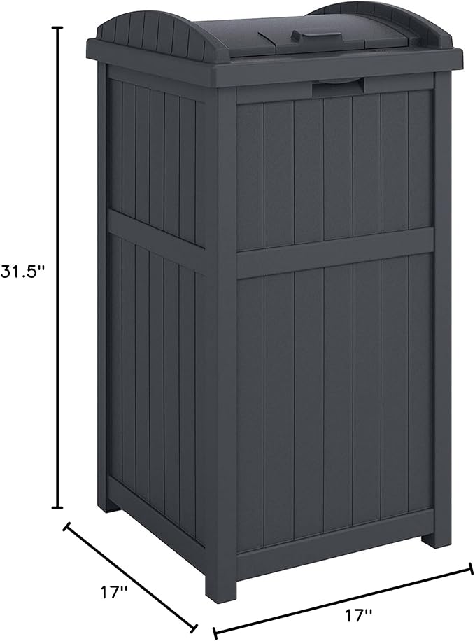 Suncast 3 Pack Trash Hideaway Refuse Container, Stylish Resin Outdoor Garbage Bin with Latching Lid, 30 to 33 Gallon Capacity, Cyberspace