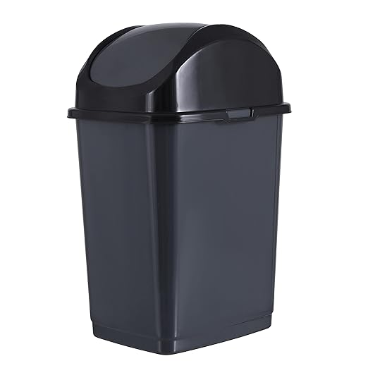 Superio Mini Plastic Trash Can with Swing Top Lid 1.25 Gallon Compact Small Waste Bin Portable Garbage Can for Countertop, Desktop, Make up Vanity, Bathroom, Car, Under Sink, Dorm,(Grey)