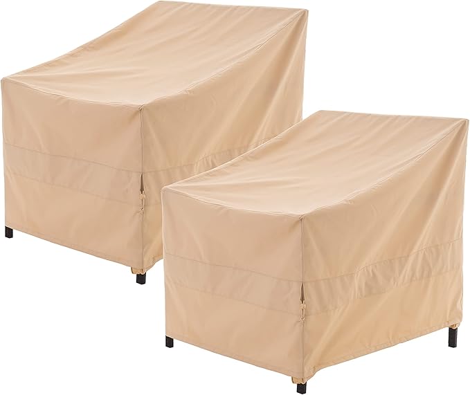 WJ-X3 Patio Chair Covers, Heavy Duty Waterproof Outdoor Patio Furniture Covers for Outdoor Chairs, Adirondack Chairs, Tolix Chairs, Beige, 34"W x 36"D x 36"H, 2 Pack