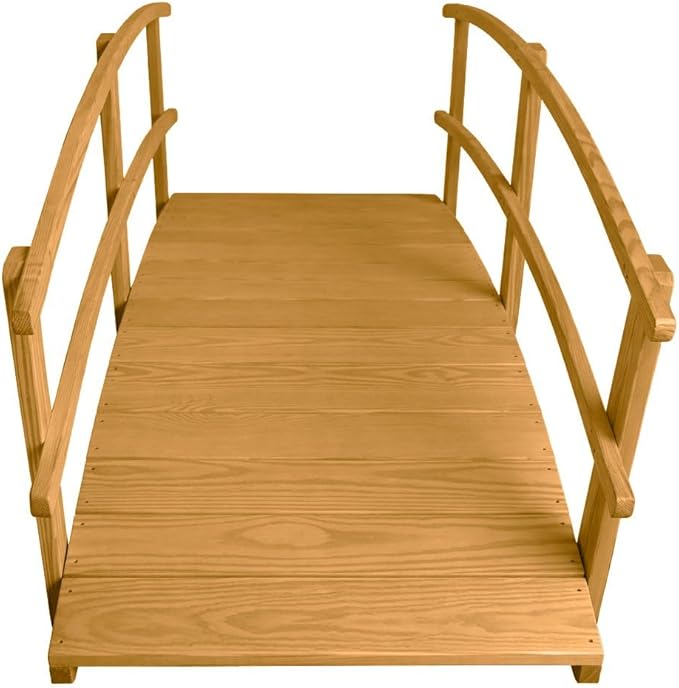 8 FT Oak Amish Made Garden Bridge with Double Rails for Walkway, Backyard Pond & Landscaping, Outdoor Wooden Footbridge for Koi Pond, Japanese Style Decorative Bridge, Made in USA