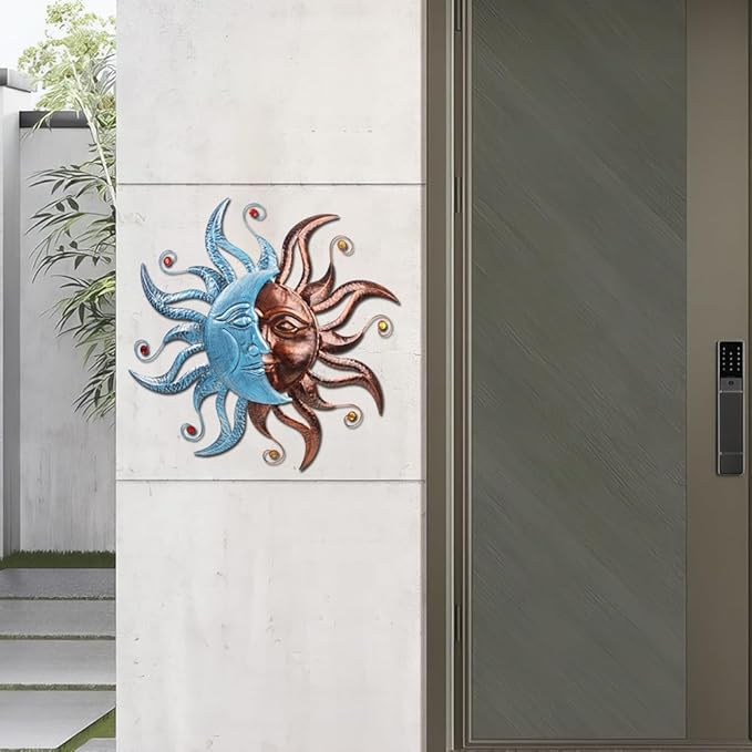 VEWOGARDEN Metal Sun and Moon Wall Decor, 28" Large Outdoor Wall Art for Living Room Bedroom Kitchen Farmhouse Patio Decorations