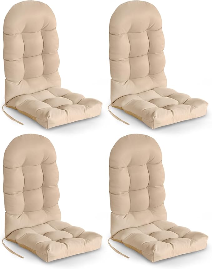 GREENVINES Adirondack-Chair-Cushions-Set-of-4 | Polyester | Waterproof | Outdoor High Back Rocking Chairs Cushion | Seat with Ties | Non-Slip | Thickened Pad for Patio | 44.5" x 17.3" x 4.1" | Brige