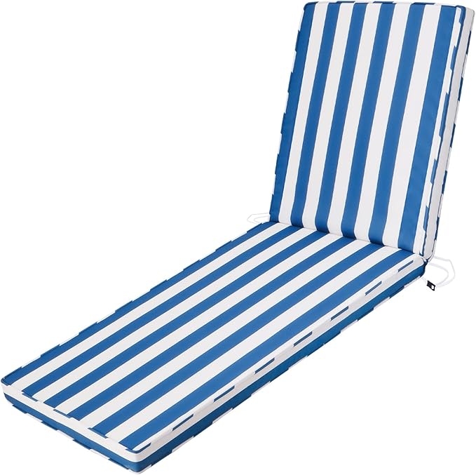 Outdoor Chaise Lounge Cushions for Patio, 71"x22"x3" Lounge Chair Cushions, Waterproof Replacement Seat Pads for Outdoor Furniture (Sky Blue+White Stripes, 1 Pcs)