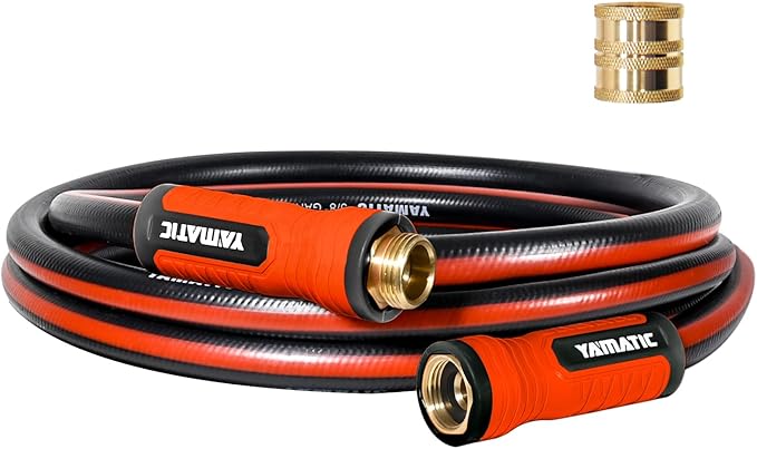 YAMATIC Short Garden Hose 15 ft x 5/8 in, Female to Female Leader Hose Extension 2 in 1 Dual Use with Solid Brass Connector, Lightweight All-Weather for Water Hose Reel